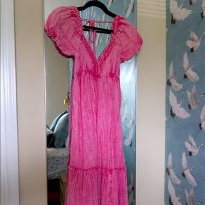 Free People Pink Puff Sleeve Maxi Dress